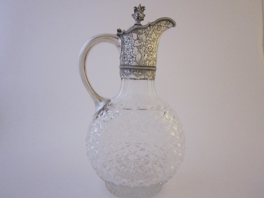 Antique Victorian Sterling Silver & Glass Claret Jug - 1887 View V