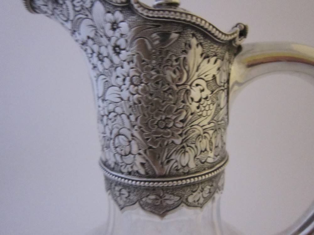 Antique Victorian Sterling Silver & Glass Claret Jug - 1887 View VII
