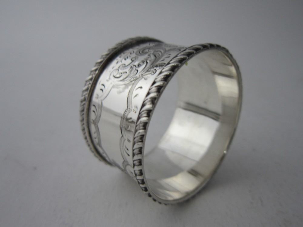Set of 6 Antique Victorian Sterling Silver Napkin Rings - 1896 View VIII