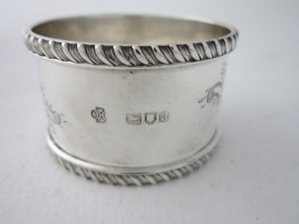 Set of 6 Antique Victorian Sterling Silver Napkin Rings - 1896 View IX
