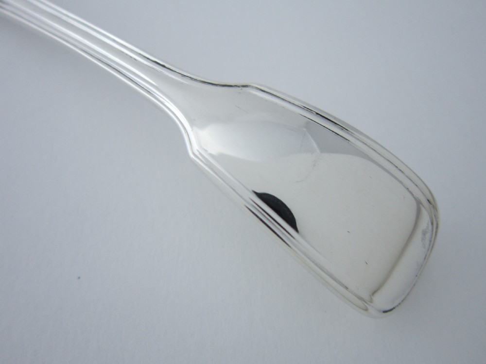 A Victorian sterling silver sifter spoon featuring a pierced scrolled bowl design and a Fiddle and Thread pattern handle. View III
