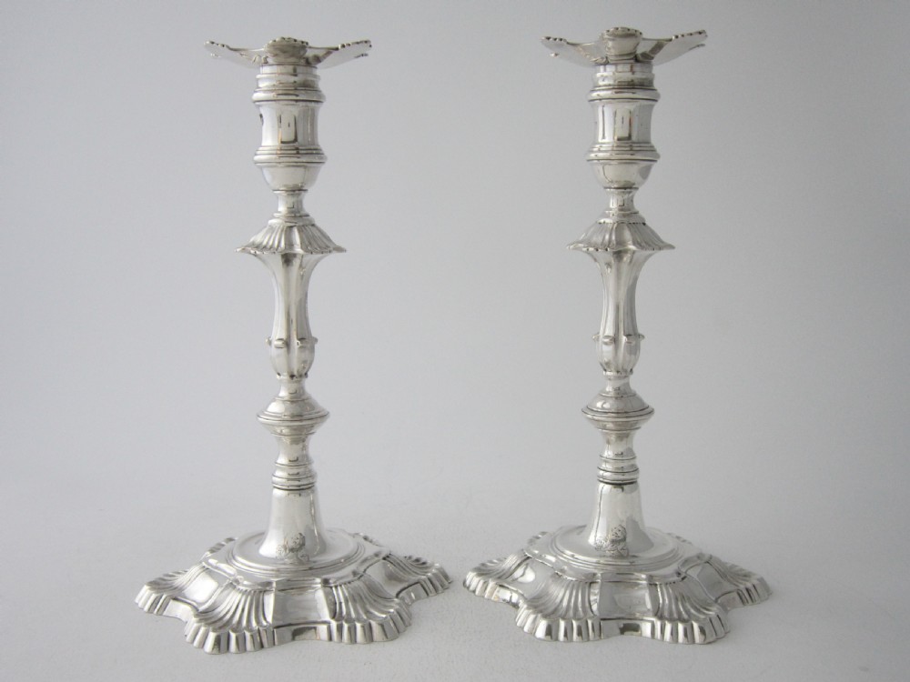 Antique George III Sterling Silver Cast Candlesticks - 1760