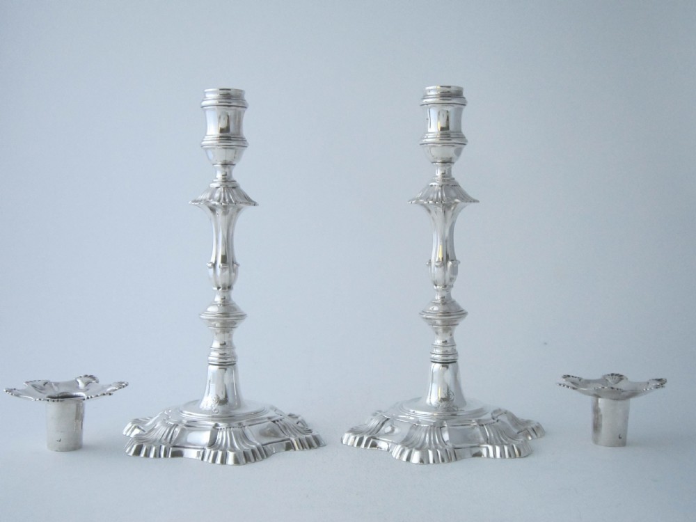 Antique George III Sterling Silver Cast Candlesticks - 1760 View II