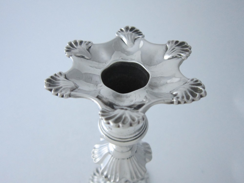 Antique George III Sterling Silver Cast Candlesticks - 1760 View III