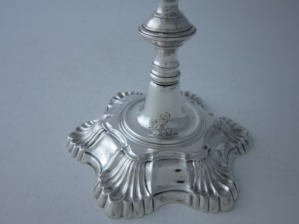 Antique George III Sterling Silver Cast Candlesticks - 1760 View VI