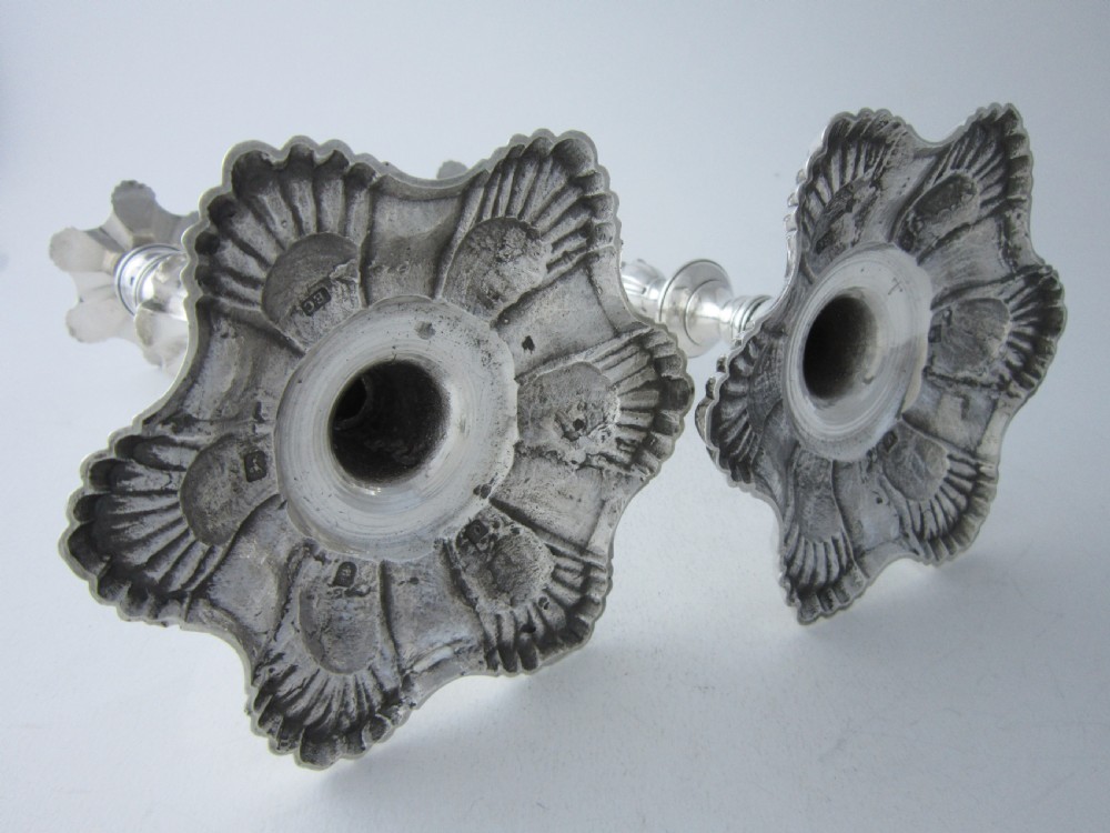 Antique George III Sterling Silver Cast Candlesticks - 1760 View VIII