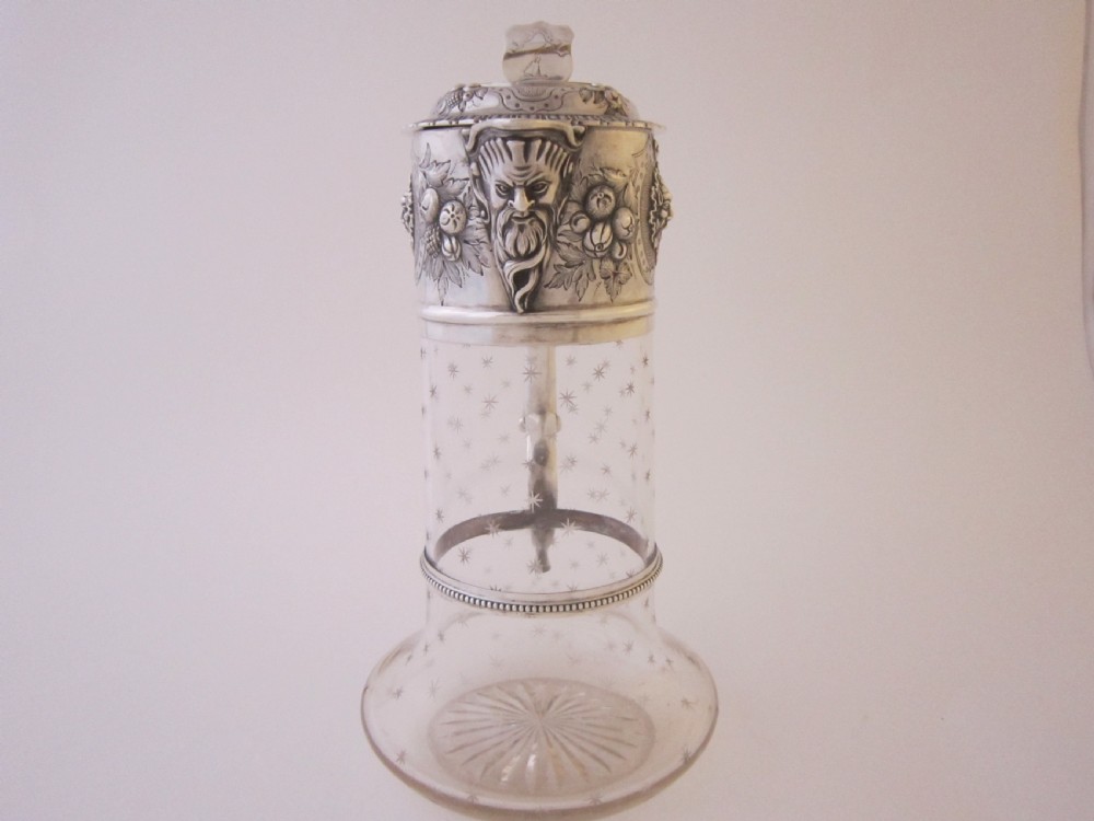 Antique Victorian Sterling Silver & Glass Claret Jug - 1868 View II