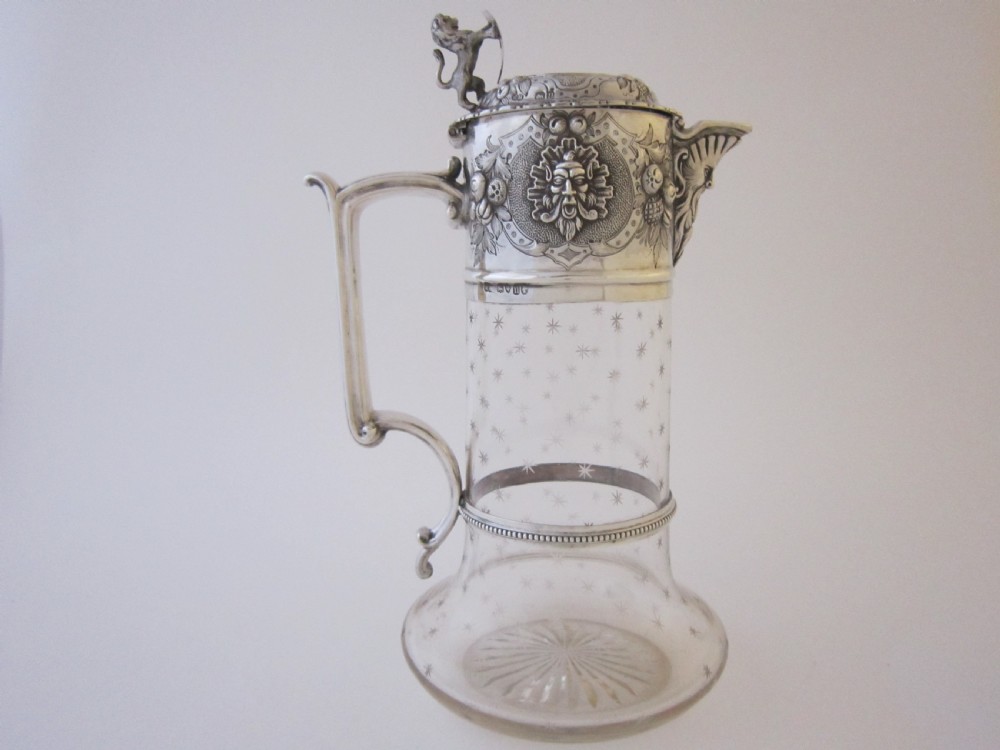 Antique Victorian Sterling Silver & Glass Claret Jug - 1868 View III