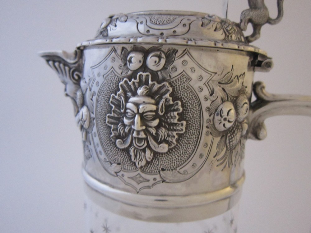 Antique Victorian Sterling Silver & Glass Claret Jug - 1868 View VII
