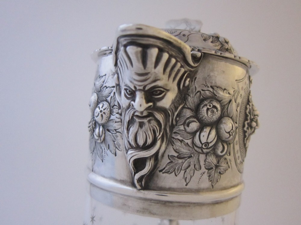 Antique Victorian Sterling Silver & Glass Claret Jug - 1868 View IX