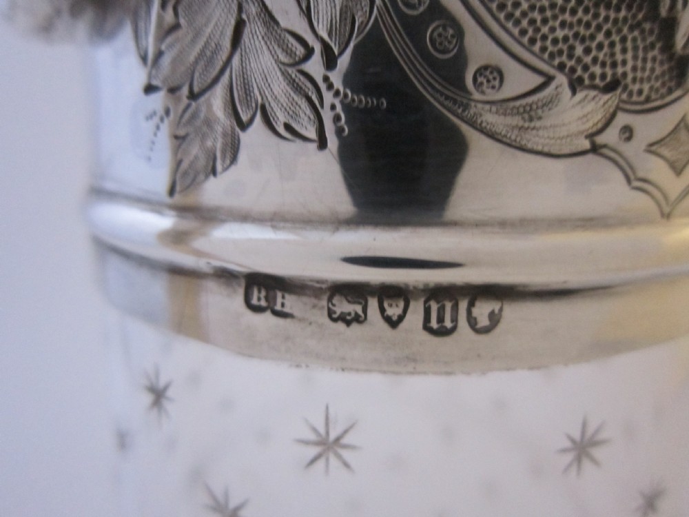 Antique Victorian Sterling Silver & Glass Claret Jug - 1868 View XII