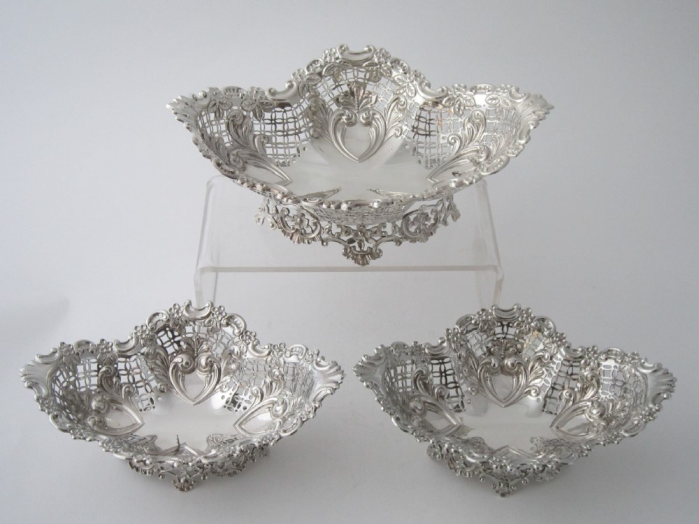 Antique Victorian Sterling Silver Suite of Three dishes - 1895/7 View II