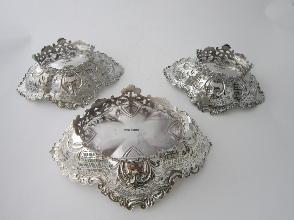 Antique Victorian Sterling Silver Suite of Three dishes - 1895/7 View IX