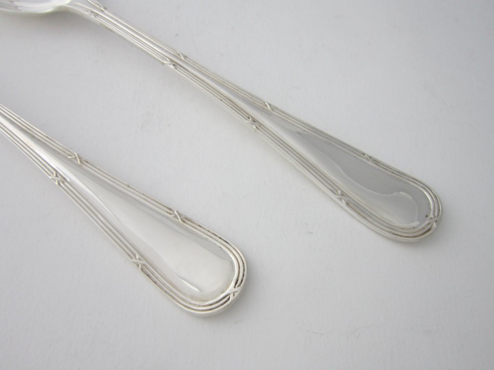 Antique George V Sterling Silver Ribbon & Reed Salad Servers - 1915 View III