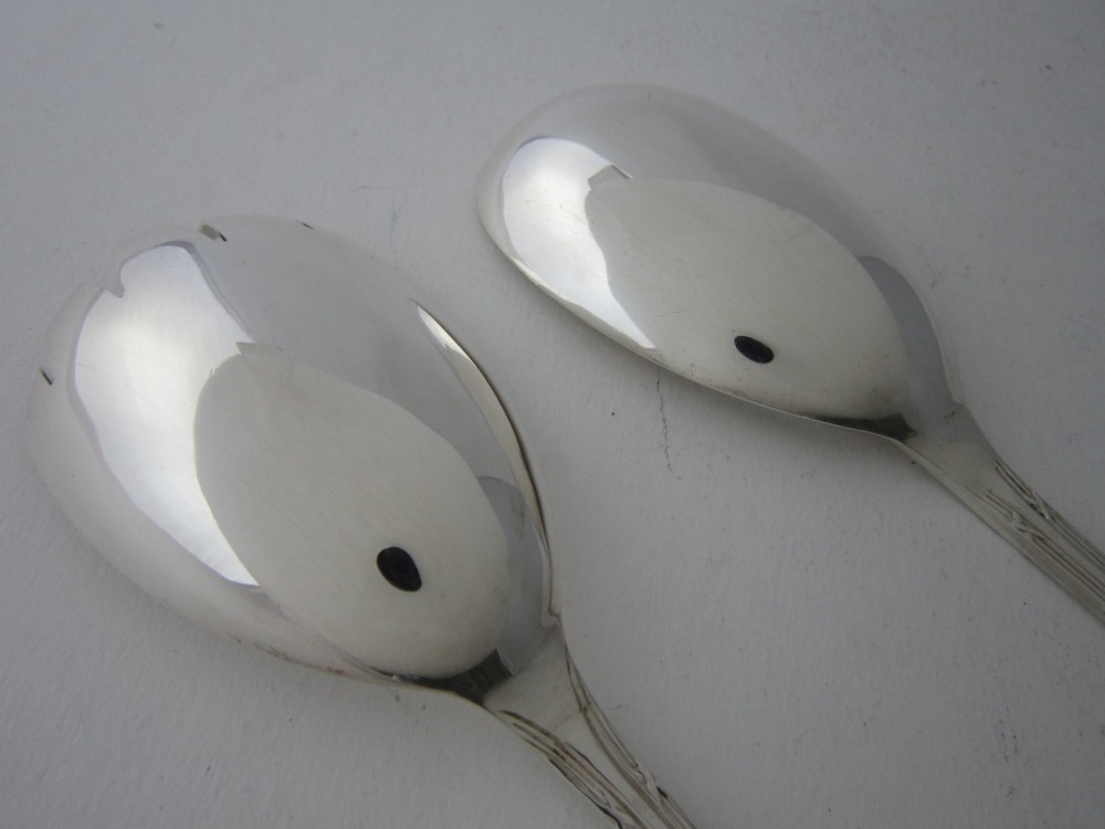 Antique George V Sterling Silver Ribbon & Reed Salad Servers - 1915 View IV