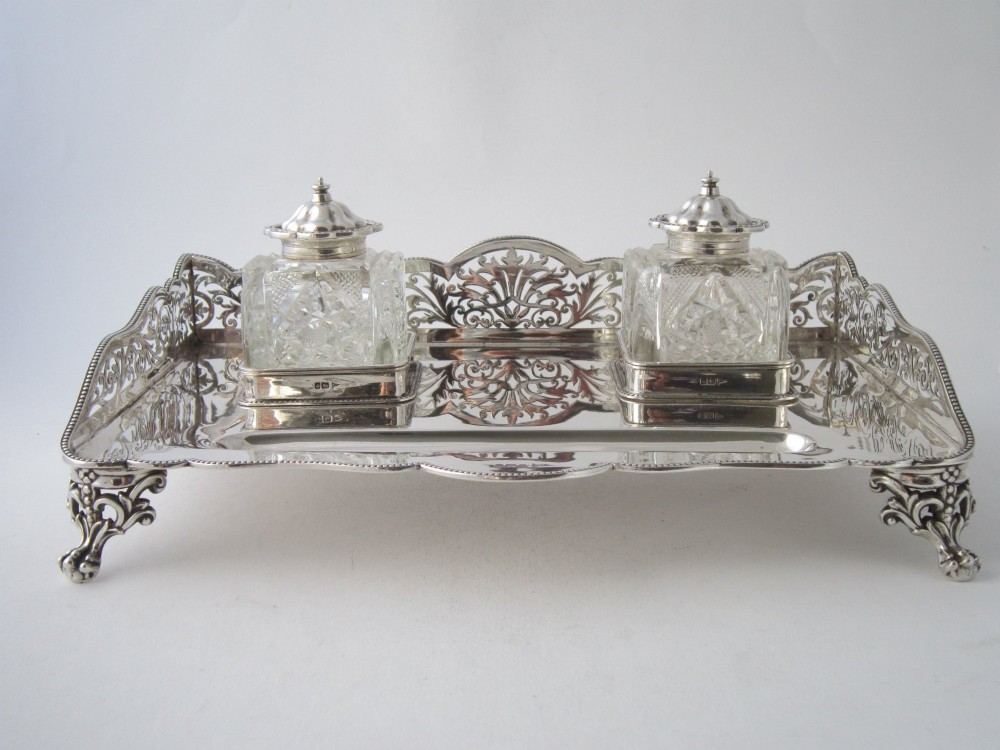Large Antique George V Sterling Silver Inkstand - 1912