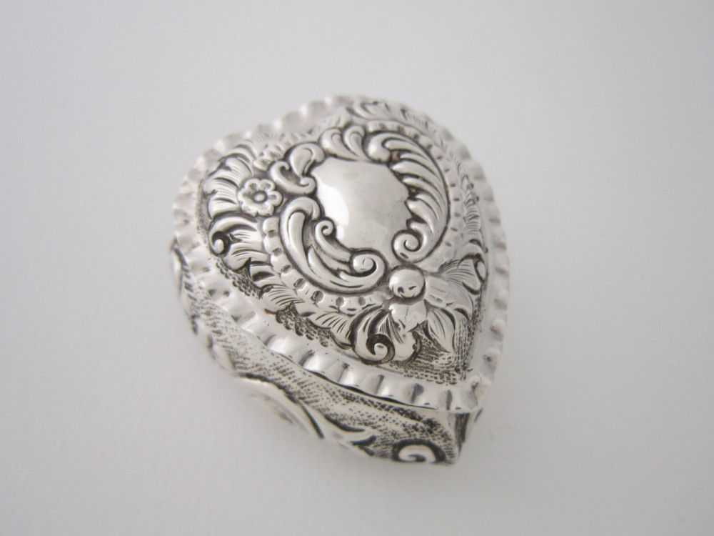 Antique Victorian Sterling Silver Heart Box - 1898