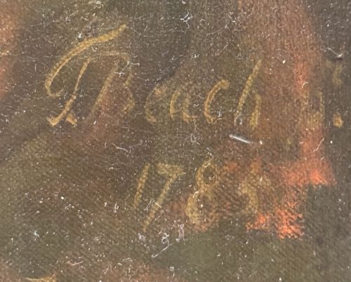 fig 5. Large 18th century portrait oil painting of a chestnut horse at the entrance to stables
