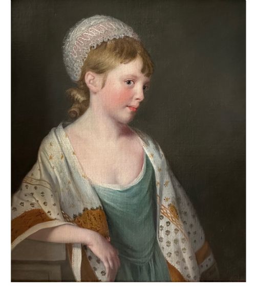 fig 1. 18th century portrait oil painting of a young girl, Circle of Tilly Kettle (1735-1786)