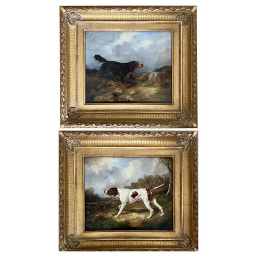 A Pair of 19th Century Oil Paintings of a Setter and a Pointer Dog in a Landscape by George Wright (1860-1942)