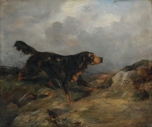 fig 2. A pair of 19th century oil paintings of a setter and a pointer dog in a landscape by George Wright (1860-1942)
