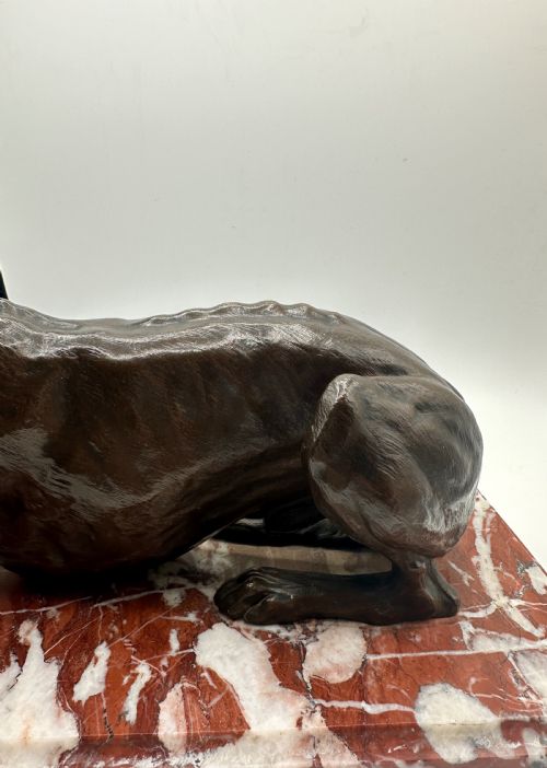 A LARGE 19TH CENTURY FRENCH ANIMALIER BRONZE OF A RECUMBENT GREYHOUND AFTER CHRISTOPHE FRATIN 18011864 - ADDITIONAL PHOTO 5