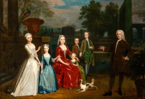 18TH CENTURY PORTRAIT PAINTING OF THE DALBIAC FAMILY IN THE GROUNDS OF AN ENGLISH COUNTRY HOUSE ATTRIBUTED TO CHARLES PHILIPS C17031747 - ADDITIONAL PHOTO 1