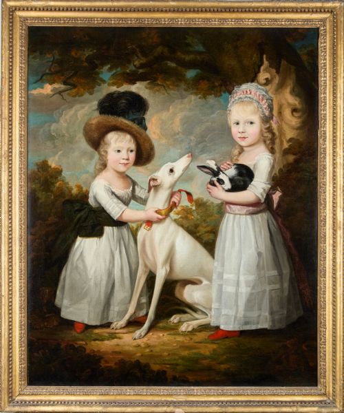 18th Century English Portrait of Two Young Girls by George James (Fl. London 1755-1795 Boulogne)