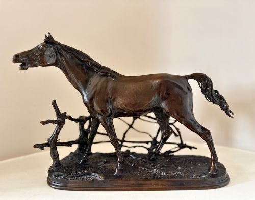A 19TH CENTURY BRONZE HORSE CHEVAL LA BARRIRE BY P J MNE