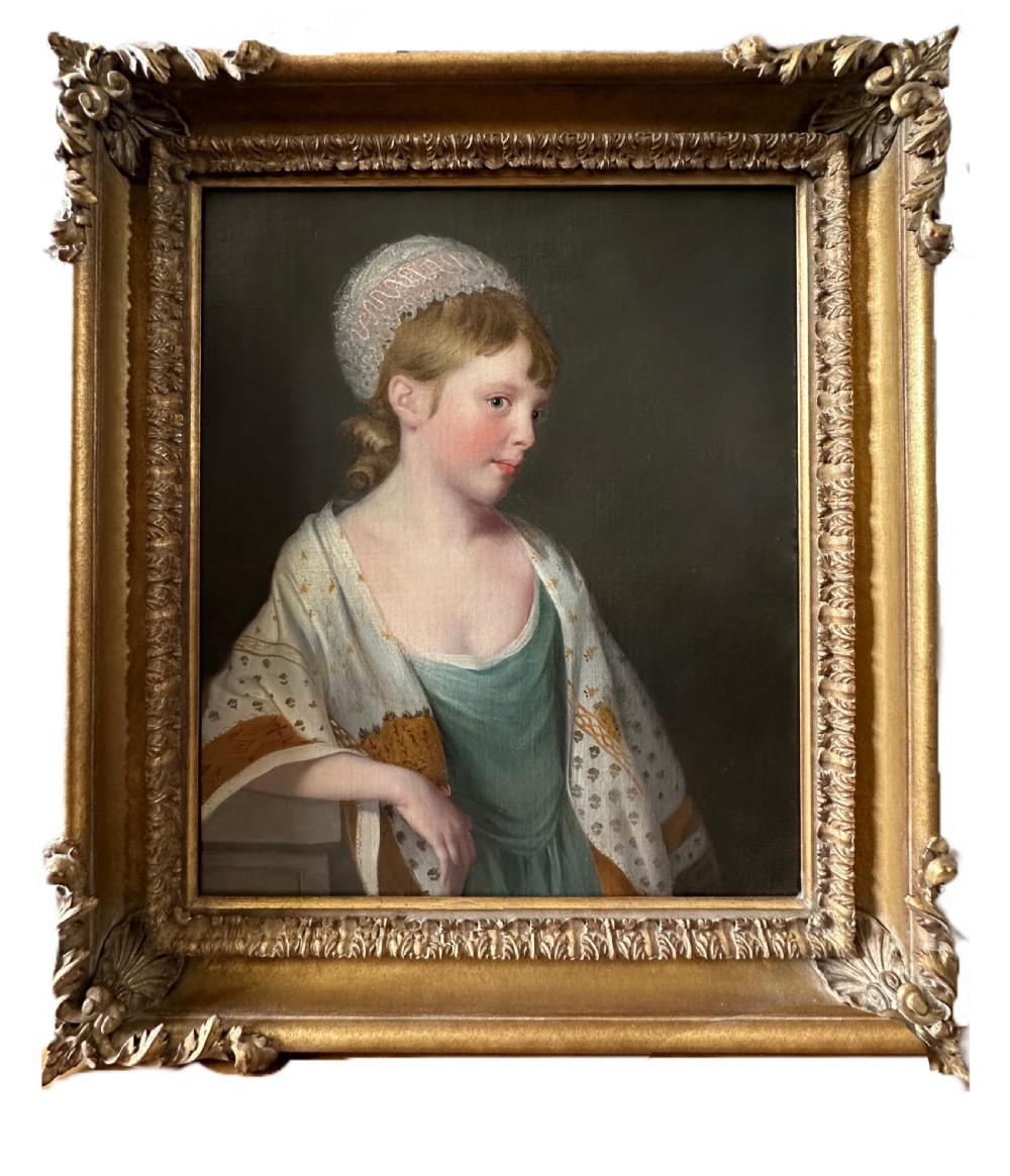 18th century portrait oil painting of a young girl, Circle of Tilly Kettle (1735-1786)
