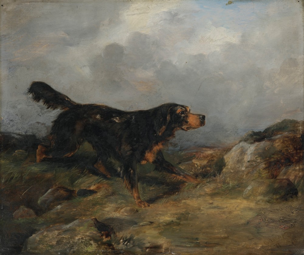 A pair of 19th century oil paintings of a setter and a pointer dog in a landscape by George Wright (1860-1942) View III