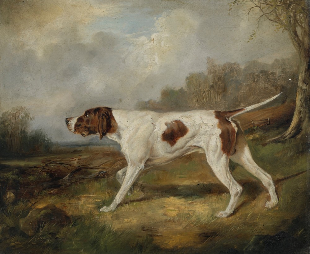 A pair of 19th century oil paintings of a setter and a pointer dog in a landscape by George Wright (1860-1942) View IV