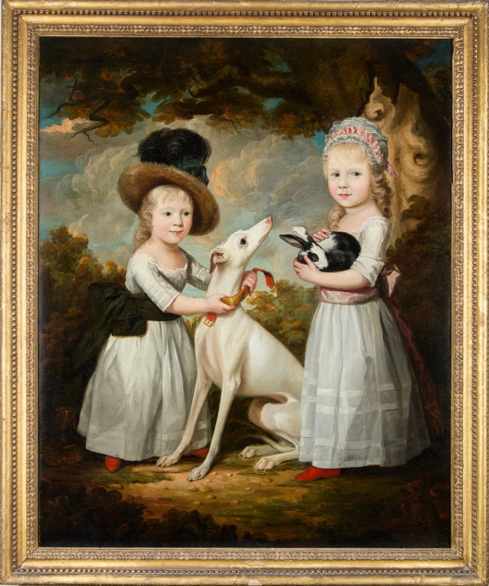 18th century English portrait of two young girls by George James (Fl. London 1755-1795 Boulogne)