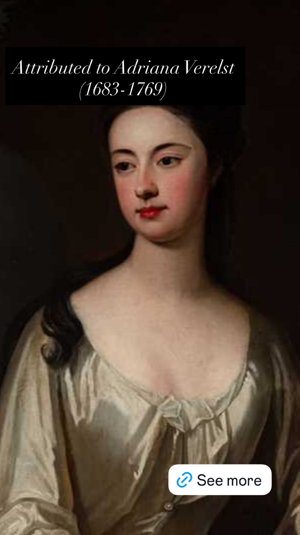 An early eighteenth-century oil painting on canvas depicting a seated lady in a silk gown within a carved giltwood frame. View III