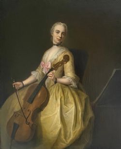 18TH CENTURY PORTRAIT PAINTING OF THE ARTIST'S DAUGHTER PLAYING THE CELLO BY BALTHASAR DENNER 16851749