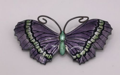 Large Antique Silver and Enamel butterfly brooch