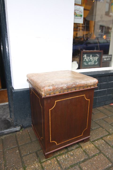 Edwardian Mahogany Leather Seat Fireside Log Coal Store