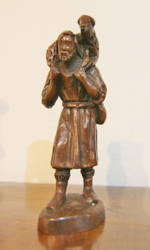 CHARMING 19TH CENTURY WOOD CARVING OF SHEPHERD