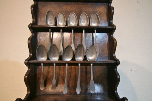 GEORGIAN INLAID OAK SPOONRACK PEWTER SPOONS - ADDITIONAL PHOTO 3