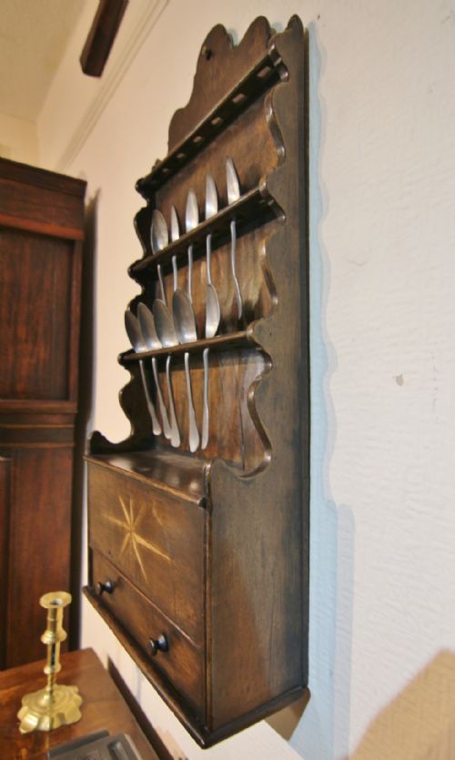 GEORGIAN INLAID OAK SPOONRACK PEWTER SPOONS - ADDITIONAL PHOTO 5