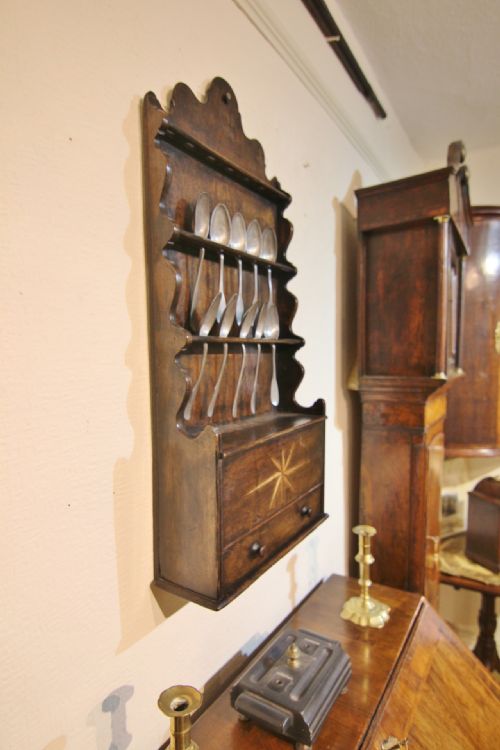 GEORGIAN INLAID OAK SPOONRACK PEWTER SPOONS - ADDITIONAL PHOTO 6