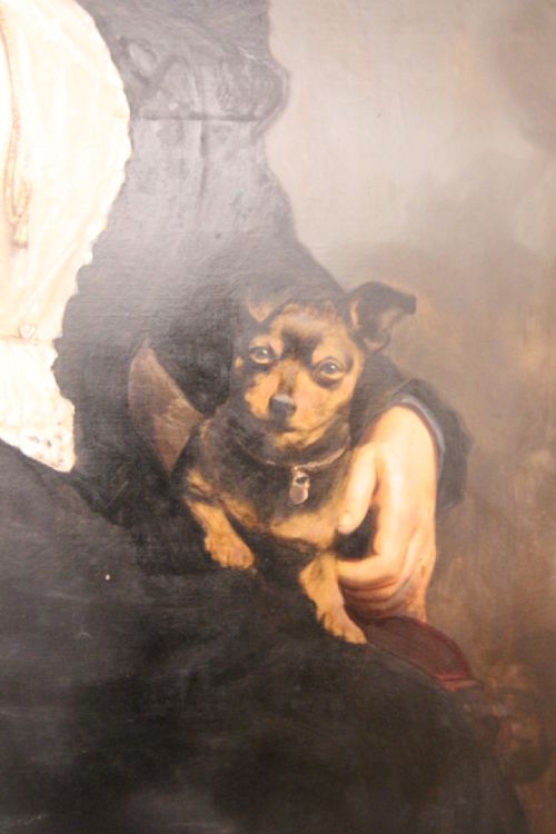 EDWARDIAN CHIRPY LADY WITH DOG OIL PORTRAIT 'J CECIL BRADSHAW' - ADDITIONAL PHOTO 3