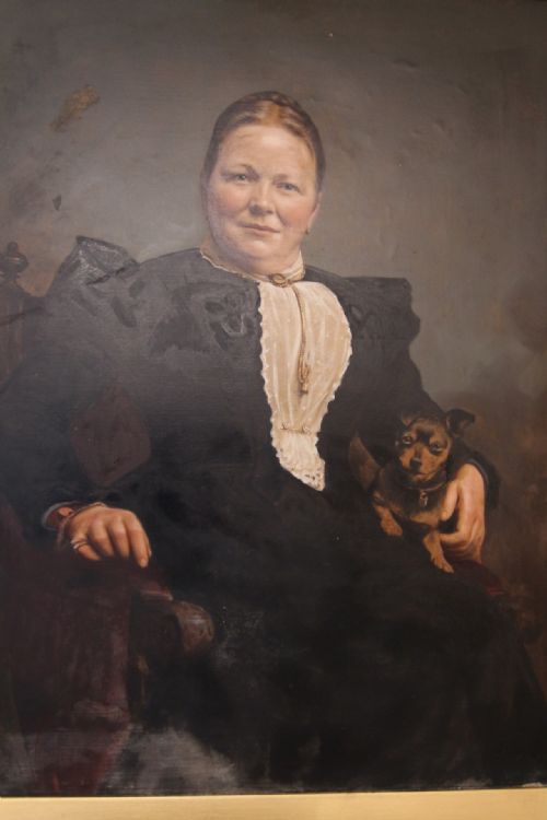 EDWARDIAN CHIRPY LADY WITH DOG OIL PORTRAIT 'J CECIL BRADSHAW' - ADDITIONAL PHOTO 5