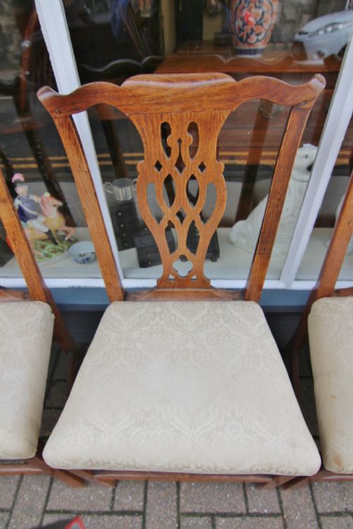 GOOD SET OF 6 GOLDEN OAK GEORGIAN COUNTRY CHIPPENDALE CHAIRS - ADDITIONAL PHOTO 6