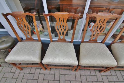 GOOD SET OF 6 GOLDEN OAK GEORGIAN COUNTRY CHIPPENDALE CHAIRS - ADDITIONAL PHOTO 7