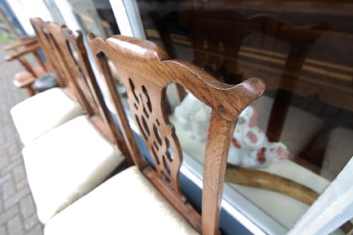 GOOD SET OF 6 GOLDEN OAK GEORGIAN COUNTRY CHIPPENDALE CHAIRS - ADDITIONAL PHOTO 9