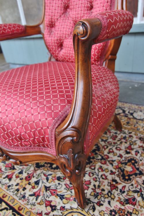 GOOD QUALITY ROSEWOOD UPHOLSTERED NURSING BEDROOM CHAIR - ADDITIONAL PHOTO 4