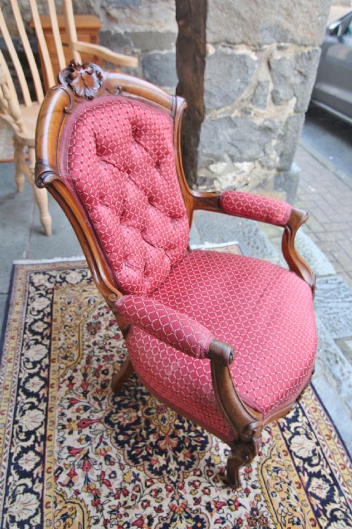 GOOD QUALITY ROSEWOOD UPHOLSTERED NURSING BEDROOM CHAIR - ADDITIONAL PHOTO 7