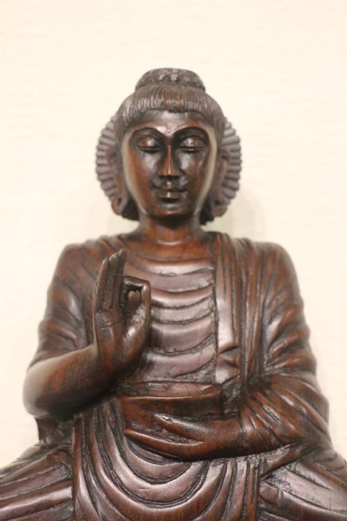LARGE CARVED WOODEN BUDDHA - ADDITIONAL PHOTO 3