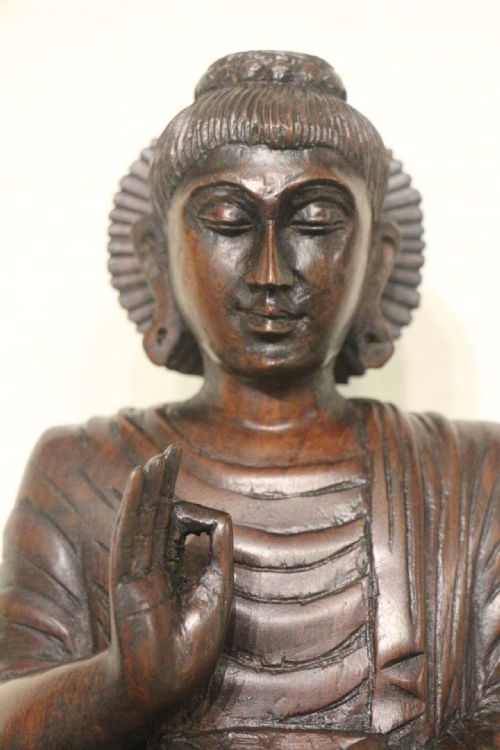LARGE CARVED WOODEN BUDDHA - ADDITIONAL PHOTO 4